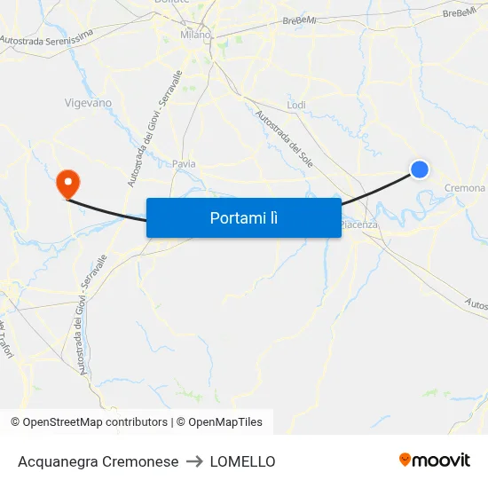 Acquanegra Cremonese to LOMELLO map