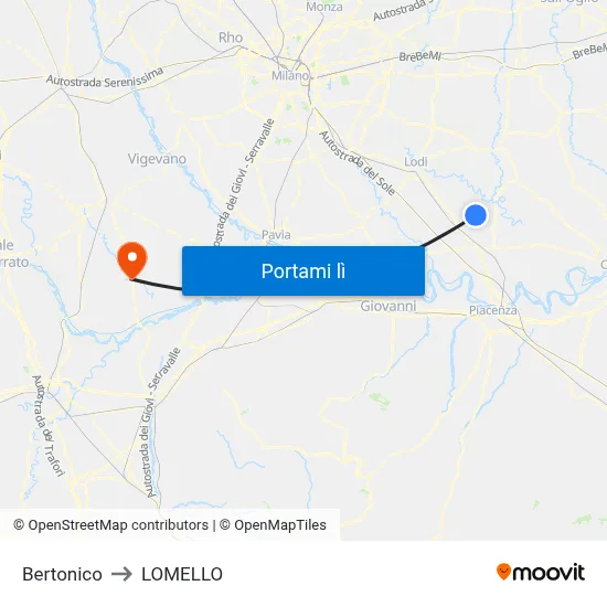 Bertonico to LOMELLO map