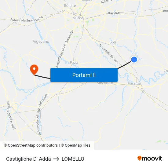 Castiglione D' Adda to LOMELLO map
