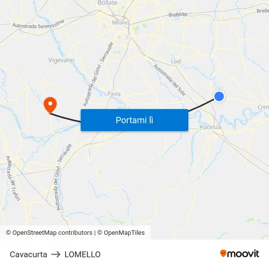 Cavacurta to LOMELLO map