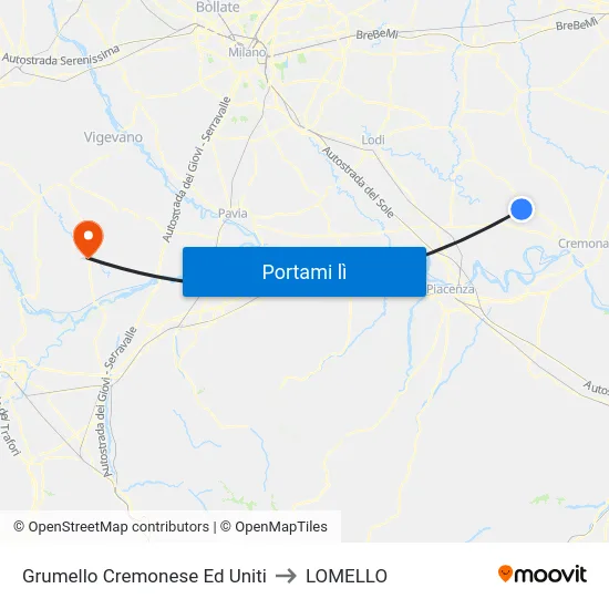 Grumello Cremonese Ed Uniti to LOMELLO map