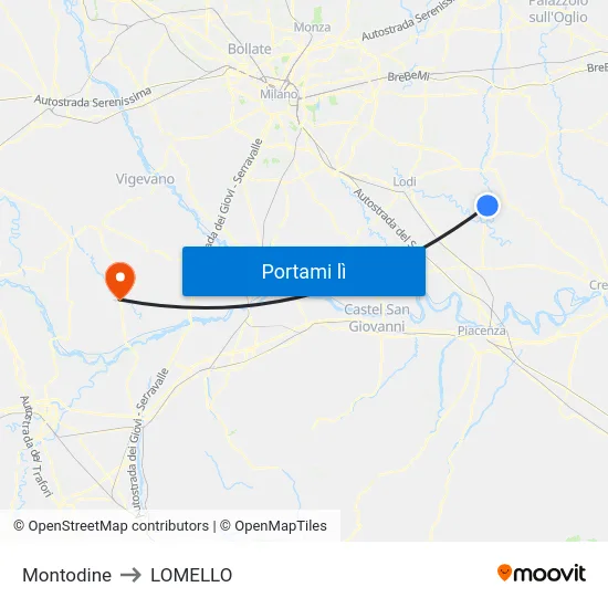 Montodine to LOMELLO map
