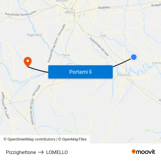Pizzighettone to LOMELLO map