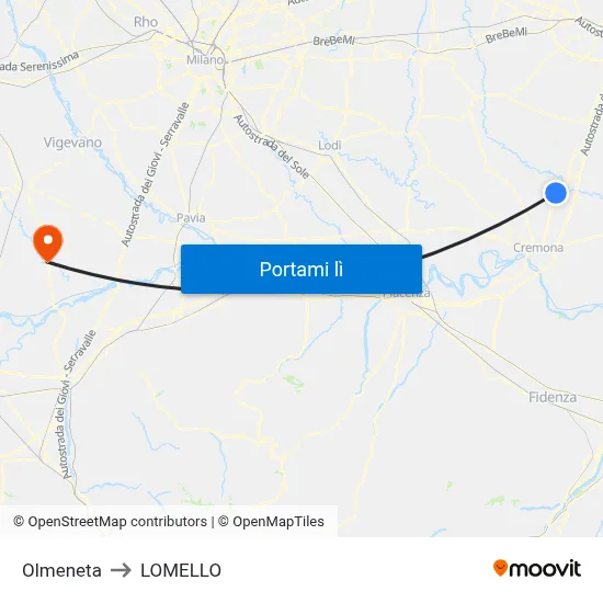 Olmeneta to LOMELLO map