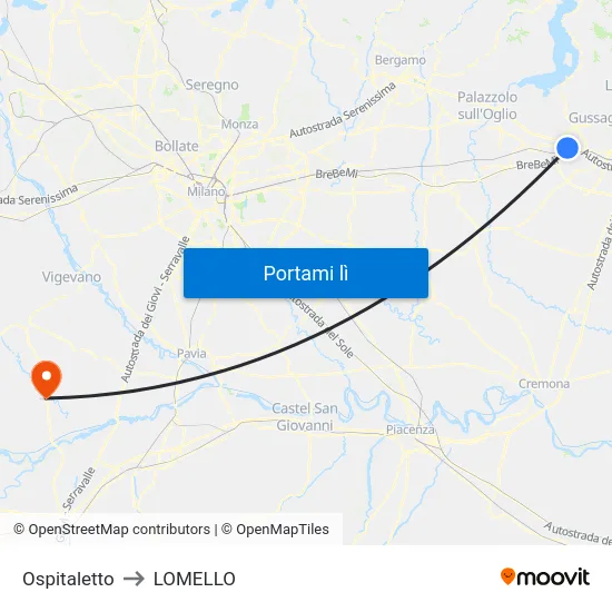Ospitaletto to LOMELLO map