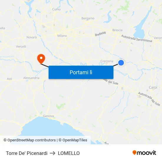 Torre De' Picenardi to LOMELLO map