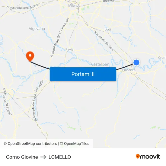 Corno Giovine to LOMELLO map
