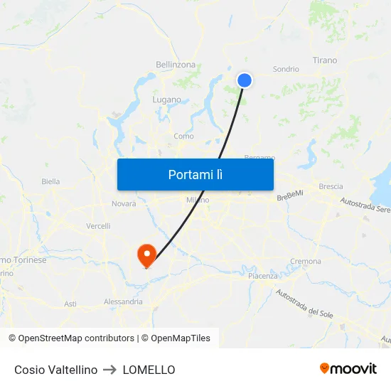Cosio Valtellino to LOMELLO map