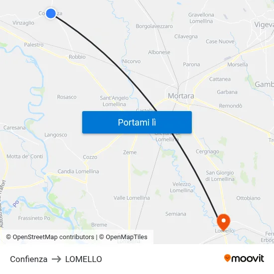 Confienza to LOMELLO map