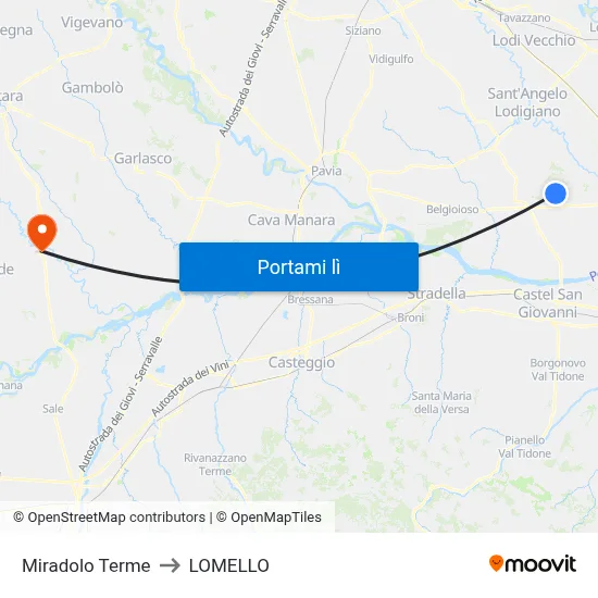 Miradolo Terme to LOMELLO map
