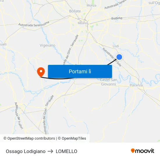 Ossago Lodigiano to LOMELLO map
