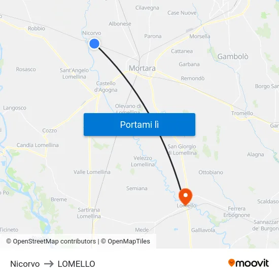 Nicorvo to LOMELLO map