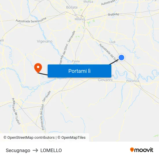 Secugnago to LOMELLO map