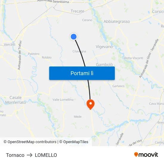 Tornaco to LOMELLO map