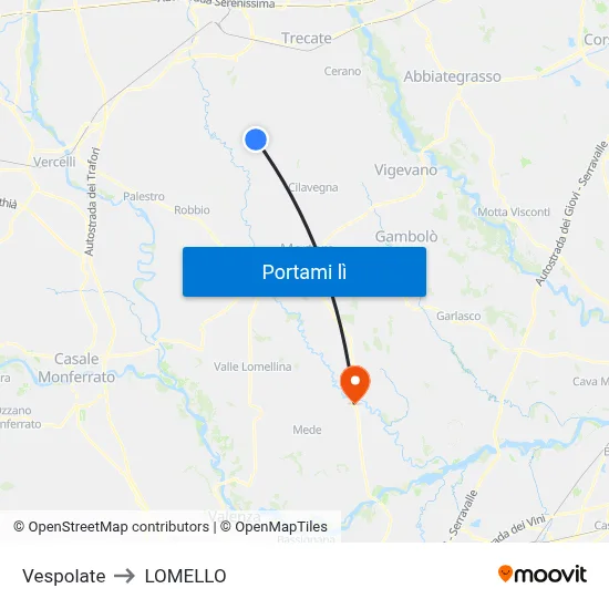 Vespolate to LOMELLO map