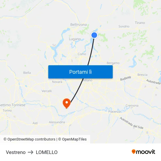Vestreno to LOMELLO map