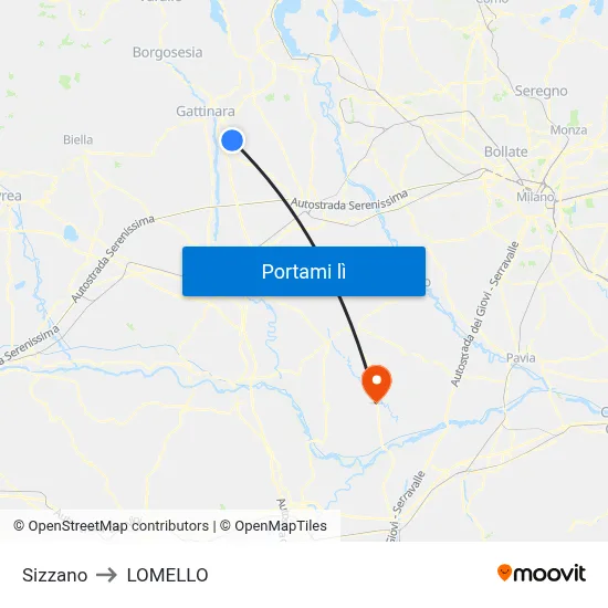 Sizzano to LOMELLO map