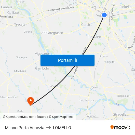 Milano Porta Venezia to LOMELLO map