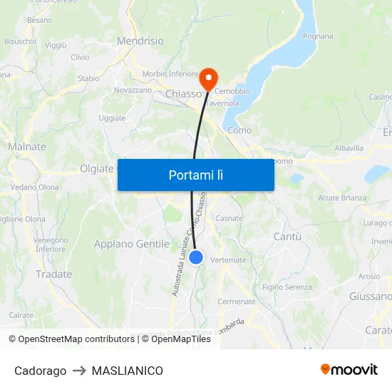 Cadorago to MASLIANICO map