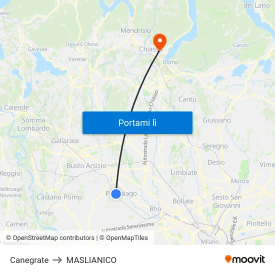 Canegrate to MASLIANICO map