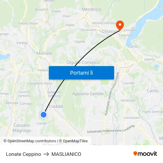 Lonate Ceppino to MASLIANICO map