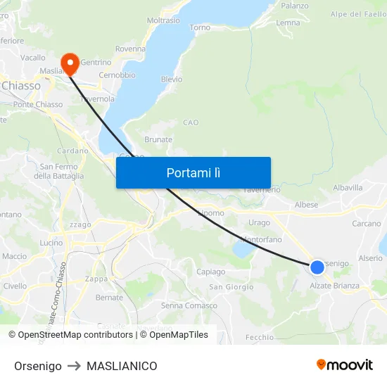 Orsenigo to MASLIANICO map