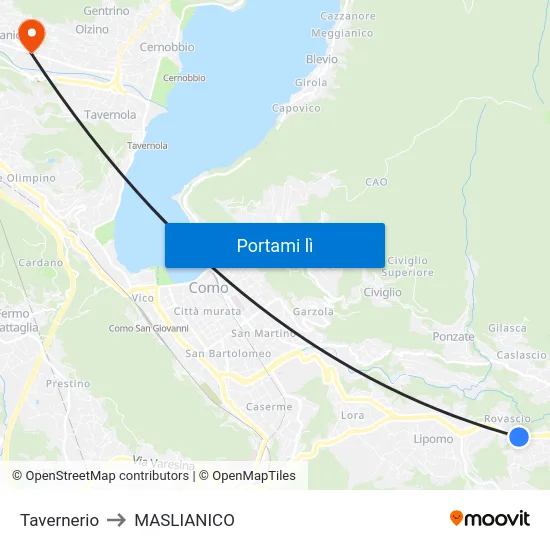 Tavernerio to MASLIANICO map