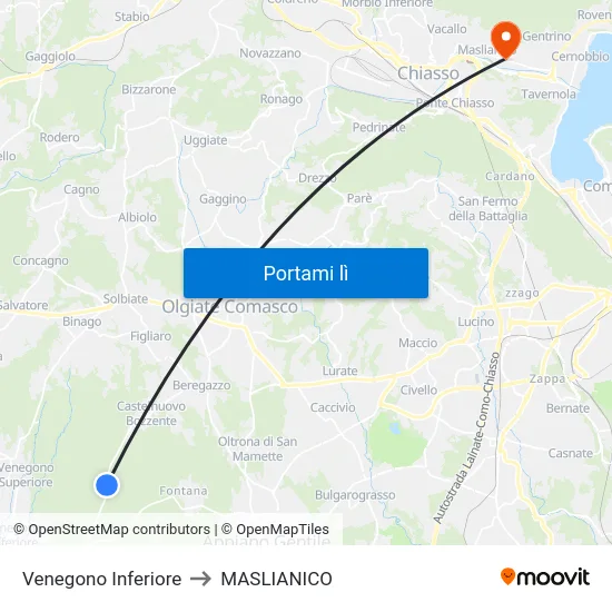 Venegono Inferiore to MASLIANICO map