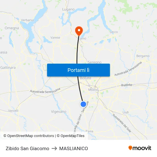 Zibido San Giacomo to MASLIANICO map