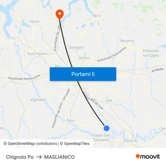 Chignolo Po to MASLIANICO map