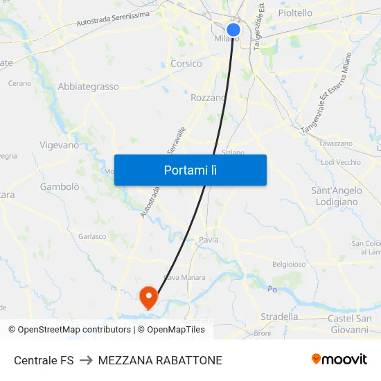 Centrale FS to MEZZANA RABATTONE map
