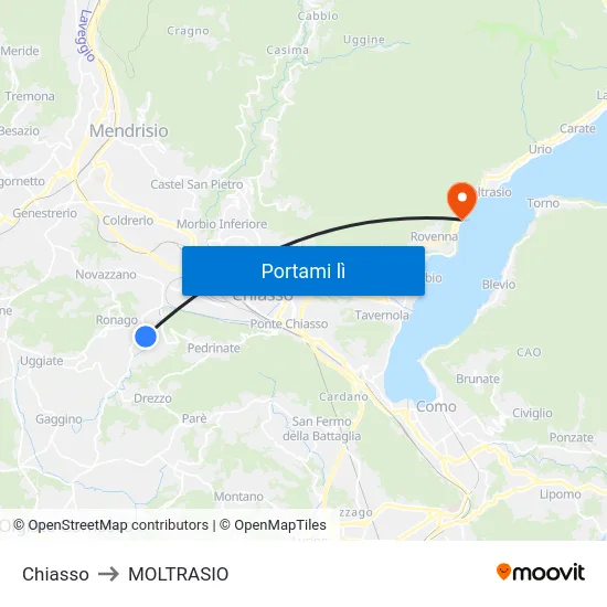 Chiasso to MOLTRASIO map