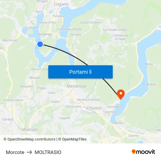 Morcote to MOLTRASIO map