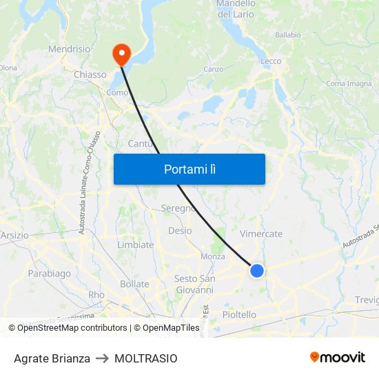 Agrate Brianza to MOLTRASIO map