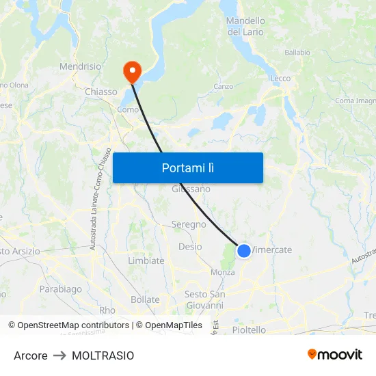 Arcore to MOLTRASIO map