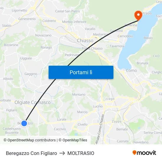 Beregazzo Con Figliaro to MOLTRASIO map
