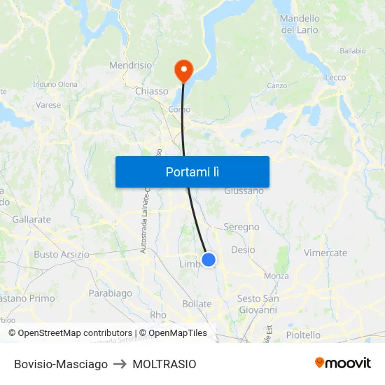 Bovisio-Masciago to MOLTRASIO map