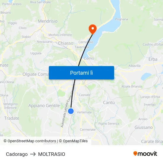 Cadorago to MOLTRASIO map