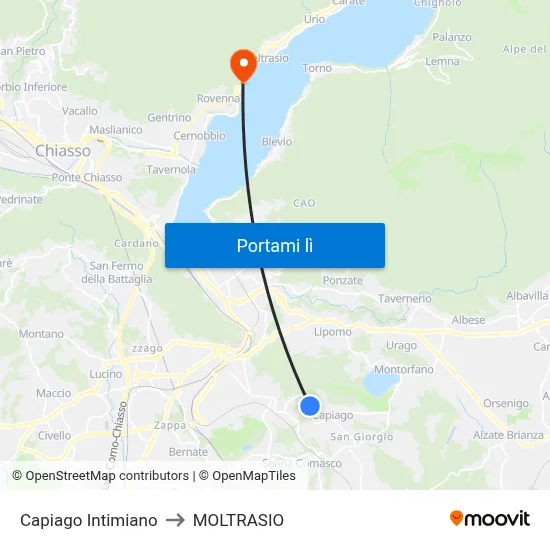 Capiago Intimiano to MOLTRASIO map