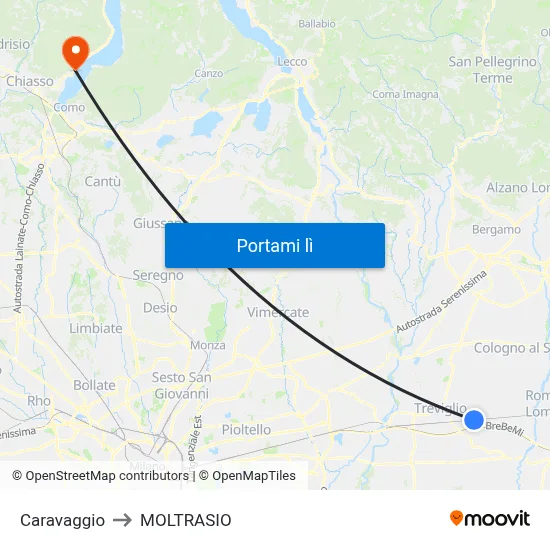 Caravaggio to MOLTRASIO map