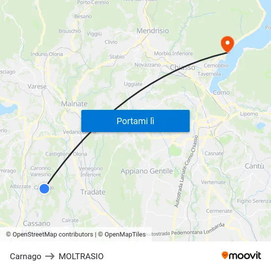 Carnago to MOLTRASIO map