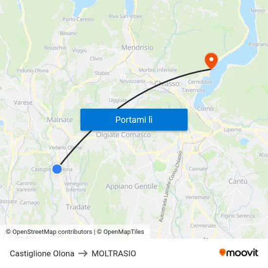 Castiglione Olona to MOLTRASIO map