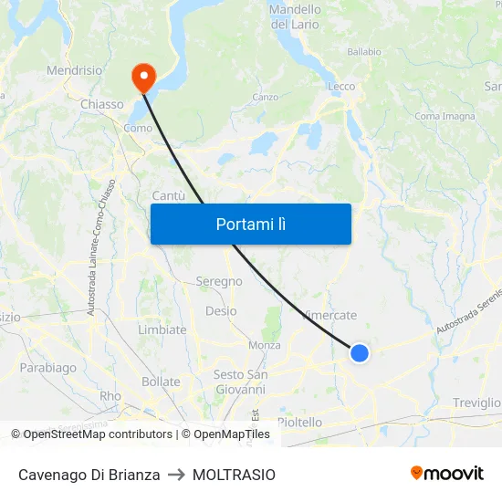 Cavenago Di Brianza to MOLTRASIO map