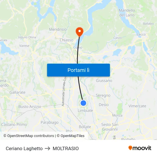Ceriano Laghetto to MOLTRASIO map