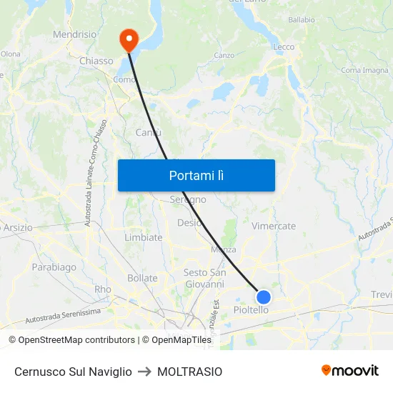 Cernusco Sul Naviglio to MOLTRASIO map