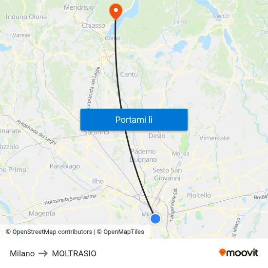 Milano to MOLTRASIO map