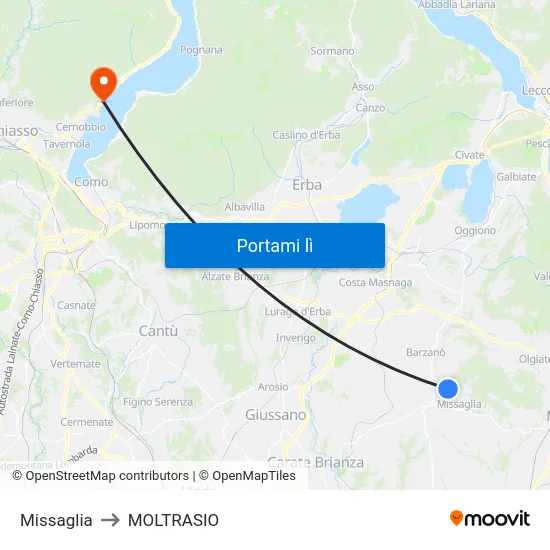 Missaglia to MOLTRASIO map