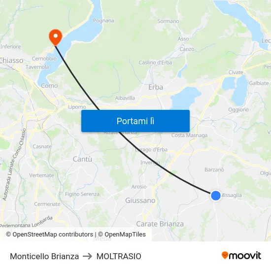 Monticello Brianza to MOLTRASIO map