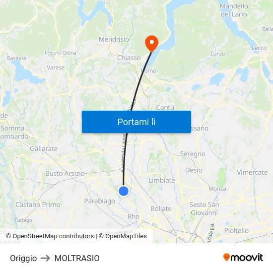 Origgio to MOLTRASIO map