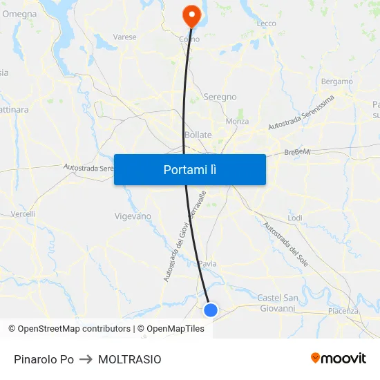Pinarolo Po to MOLTRASIO map